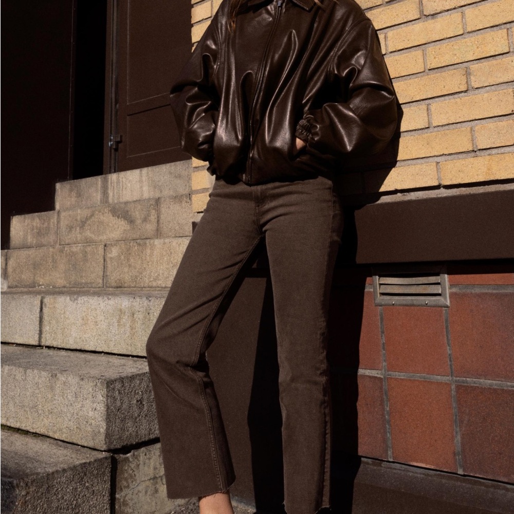 Zara Dark Brown Straight Leg jeans with ankle flare.